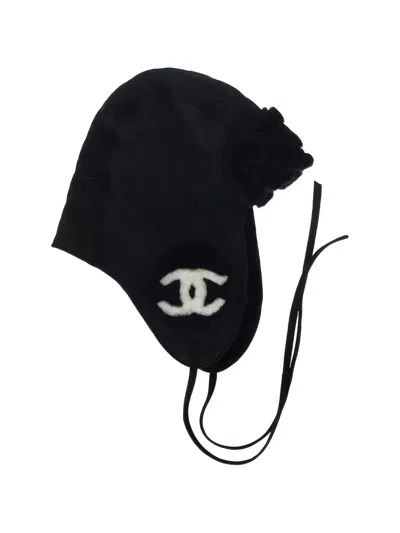 Pre-owned Chanel Quilted Cc Logo Hat In Black