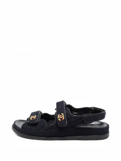 Pre-owned Chanel Quilted Cc Logo Sandals In Blue