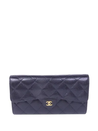 Pre-owned Chanel Quilted Cc Long Wallet In Black