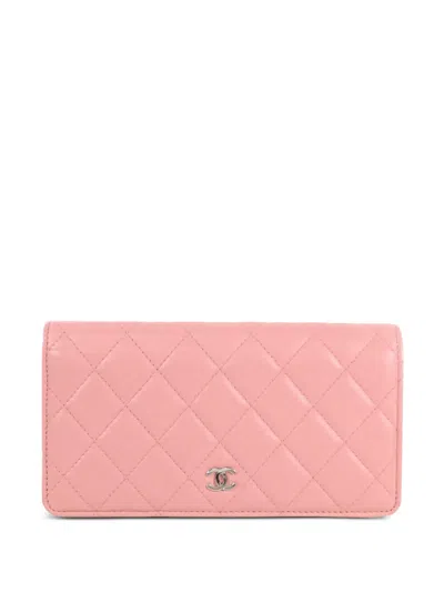 Pre-owned Chanel Quilted Cc Long Wallet In Pink