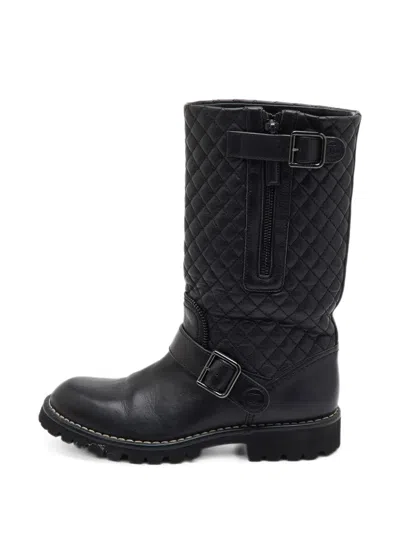 Pre-owned Chanel Quilted Cc Mid-calf Boots In Black