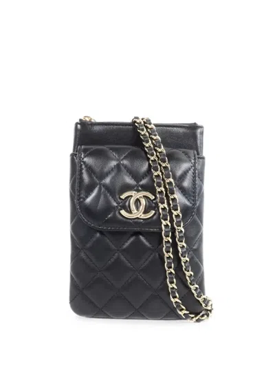 Pre-owned Chanel Quilted Cc Phone Bag In Black