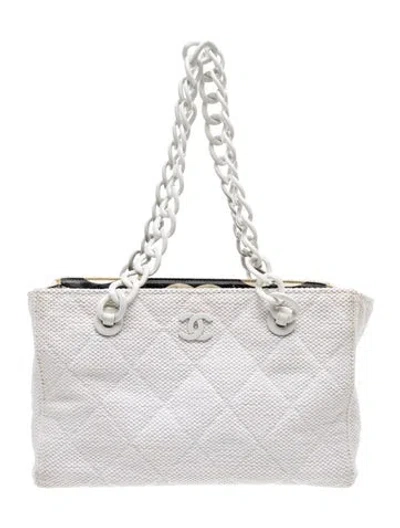 Pre-owned Chanel Quilted Cc Raffia Tote In White