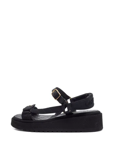 Pre-owned Chanel Quilted Cc Sandals In Black