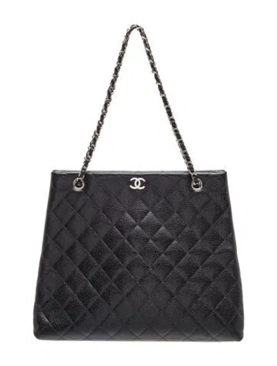 Pre-owned Chanel Quilted Cc Shopping Tote In Black
