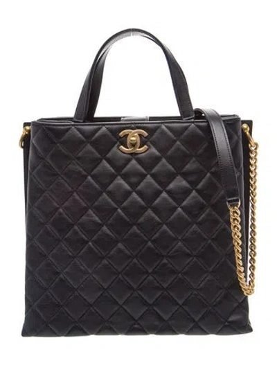 Pre-owned Chanel Quilted Cc Shopping Tote In Blue
