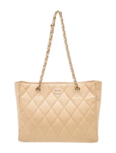 Pre-owned Chanel Quilted Cc Shopping Tote In Neutral