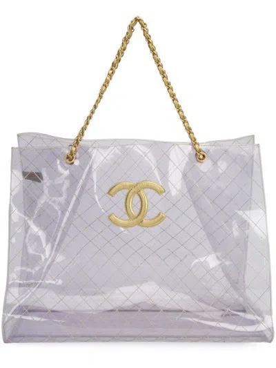 Pre-owned Chanel Quilted Cc Tote In White
