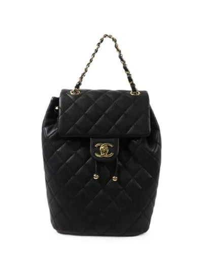 Pre-owned Chanel Quilted Cc Turn-lock Backpack In Black
