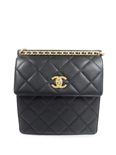 Pre-owned Chanel Quilted Cc Turn-lock Backpack In Black