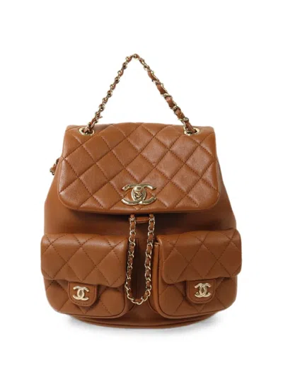 Pre-owned Chanel Quilted Cc Turn-lock Backpack In Brown