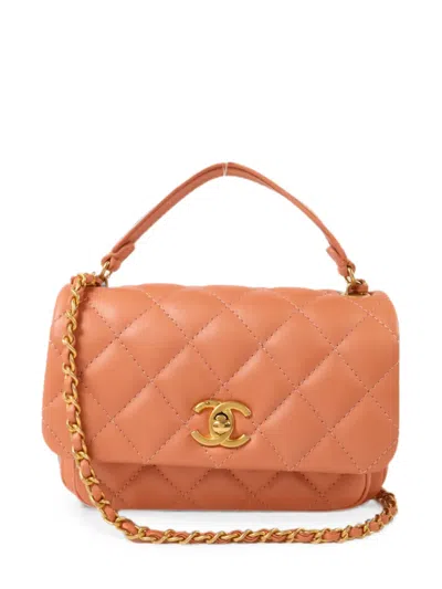 Pre-owned Chanel Quilted Cc Turn-lock Mini Bag In Orange