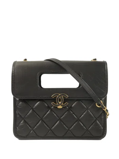 Pre-owned Chanel Quilted Cc Turn-lock Tote Bag In Black