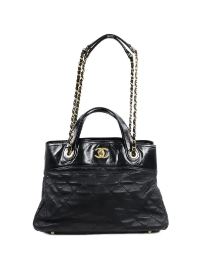 Pre-owned Chanel Quilted Cc Turn-lock Tote Bag In Black