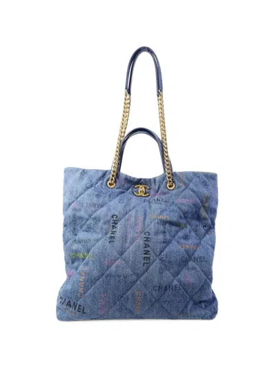 Pre-owned Chanel Quilted Cc Turn-lock Tote Bag In Blue