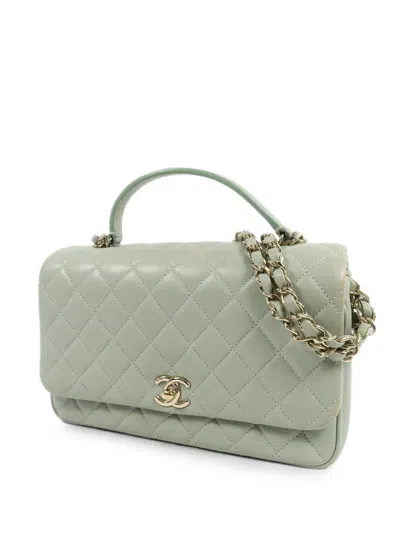 Pre-owned Chanel Quilted Cc Turn-lock Tote Bag In Green