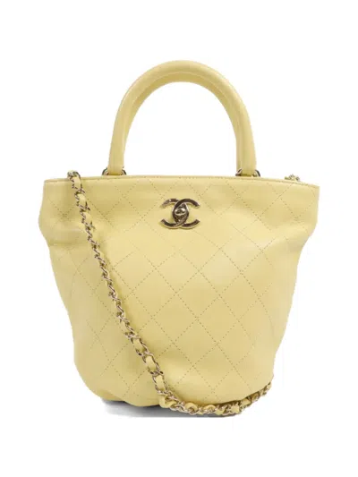 Pre-owned Chanel Quilted Cc Turn-lock Tote Bag In Yellow