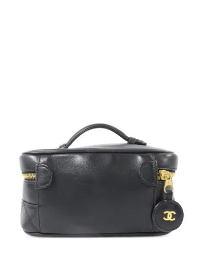 Pre-owned Chanel Quilted Cc Vanity Case Mini Tote Bag In Black