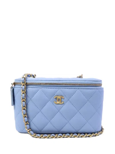 Pre-owned Chanel Quilted Cc Vanity Case Shoulder Bag In Blue