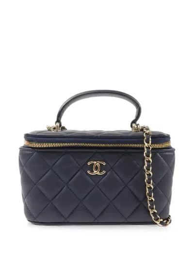 Pre-owned Chanel Quilted Cc Vanity Case Shoulder Bag In Blue