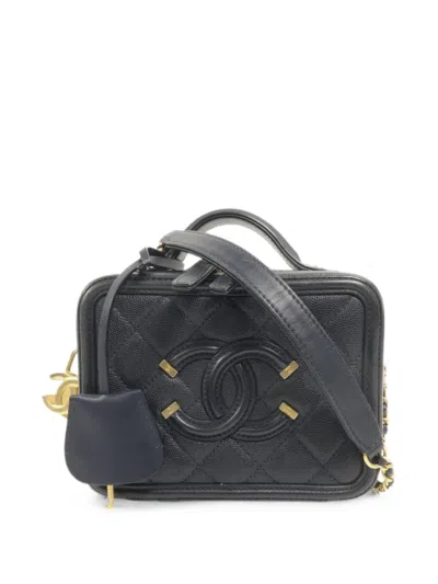 Pre-owned Chanel Quilted Cc Vanity Tote Bag In Blue