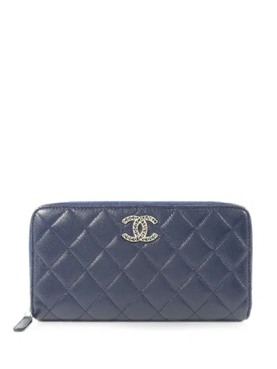 Pre-owned Chanel Quilted Cc Wallet In Blue