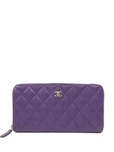 Pre-owned Chanel Quilted Cc Zipped Wallet In Purple