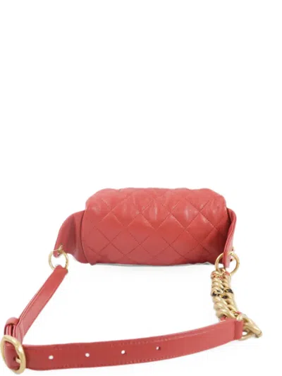 Pre-owned Chanel Quilted Cc-charm Belt Bag In Red