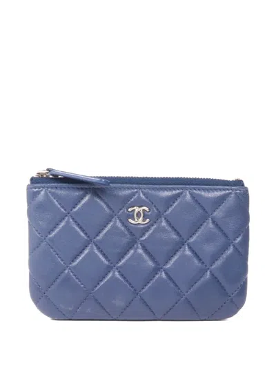 Pre-owned Chanel Quilted Cc-logo Coin Purse In Blue