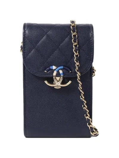 Pre-owned Chanel Quilted Cc-logo Cross Body Bag In Blue