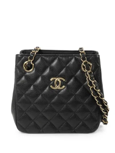 Pre-owned Chanel Quilted Chain Bucket Bag In Black