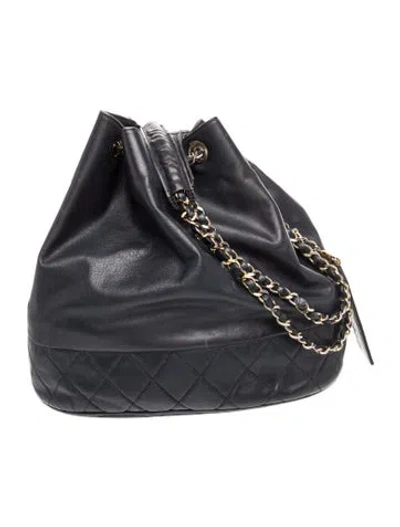 Pre-owned Chanel Quilted Chain Bucket Bag In Blue
