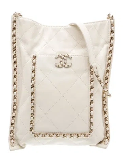 Pre-owned Chanel Quilted Chain Flat Tote In White