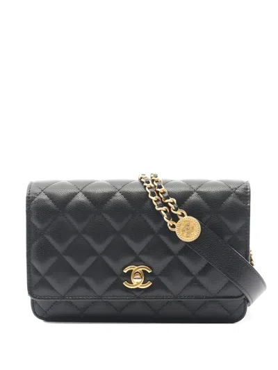 Pre-owned Chanel Quilted Chain-strap Satchel Bag In Black