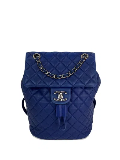 Pre-owned Chanel Quilted Chain Urban Spirit Backpack In Blue