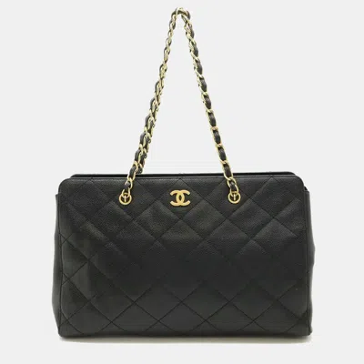 Pre-owned Chanel Quilted Classic Black Leather Chain Tote Bag