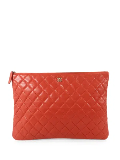Chanel Quilted Clutch Bag In Red