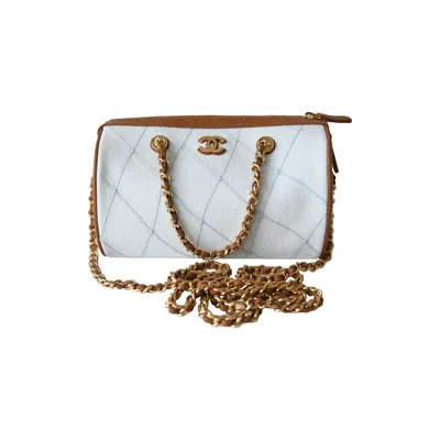 Chanel Quilted Coco Beach Mini Timeless Bowling Bag Light Blue White