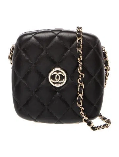Pre-owned Chanel Quilted Compact Vanity Clutch W/ Chain In Black