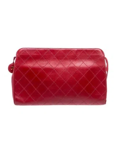 Pre-owned Chanel Quilted Cosmetic Pouch In Red