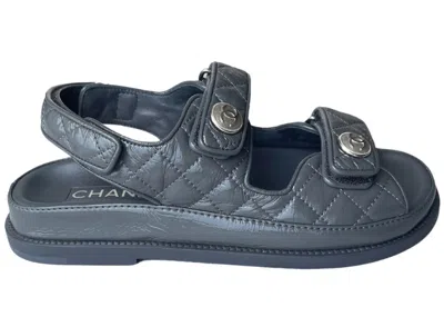 Pre-owned Chanel Quilted Dad Sandal Leather (women's) Sneakers In Grey In Gray