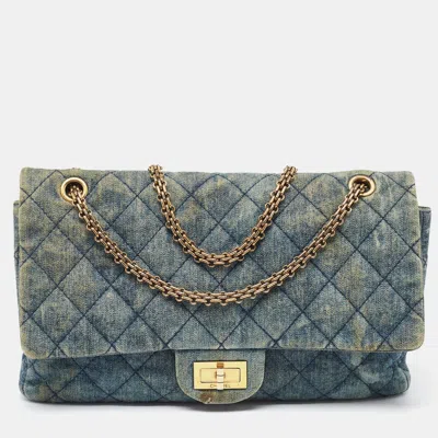 Pre-owned Chanel Quilted Denim Classic 227 Reissue 2.55 Flap Bag In Blue