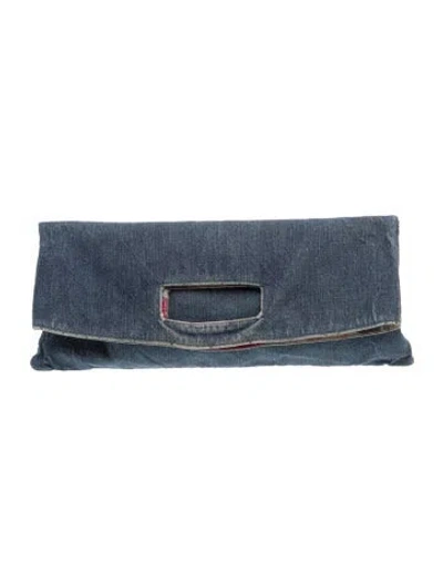 Pre-owned Chanel Quilted Denim Foldover Clutch In Blue