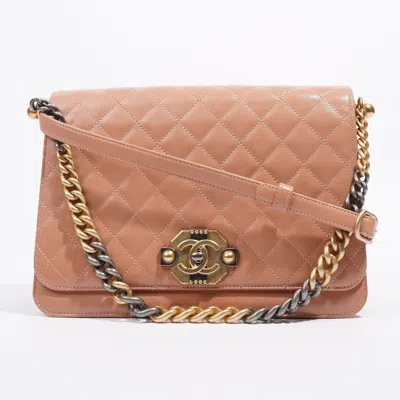 Pre-owned Chanel Quilted Diamond Flap Leather Crossbody Bag In Pink