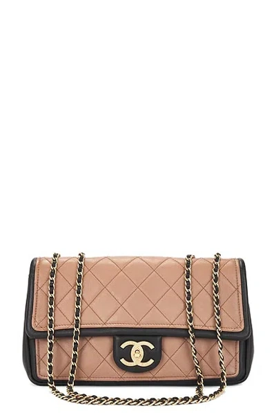 Pre-owned Chanel Quilted Double Chain Flap Shoulder Bag In Tan