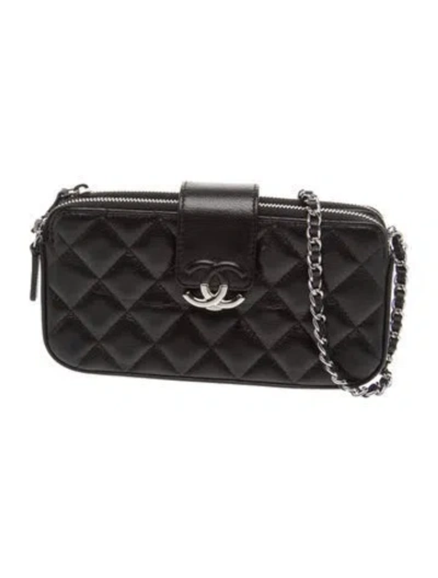 Pre-owned Chanel Quilted Double Zip Wallet W/ Chain In Black