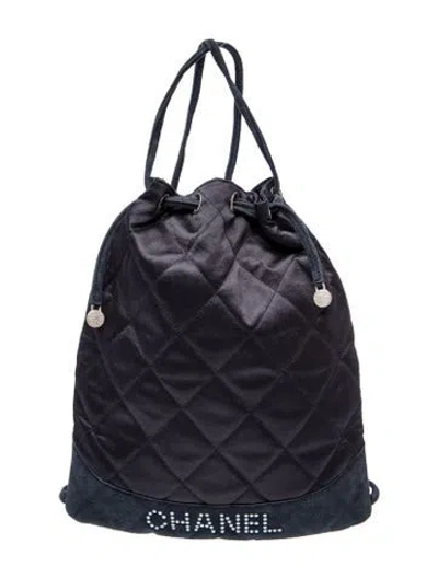 Pre-owned Chanel Quilted Drawstring Backpack In Blue