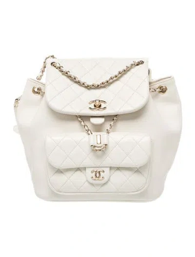 Pre-owned Chanel Quilted Duma Backpack In White