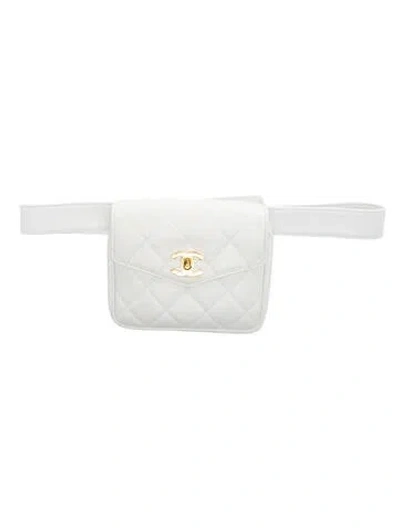 Pre-owned Chanel Quilted Envelope Belt Bag In White