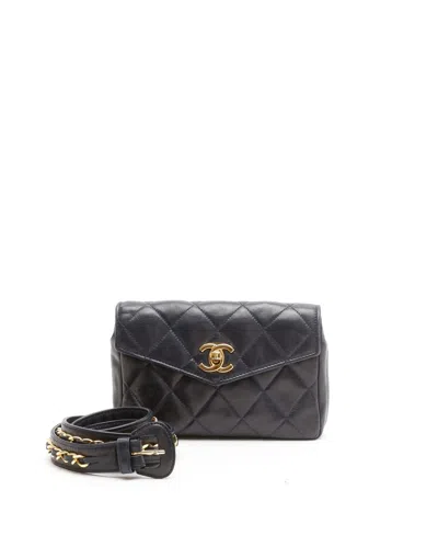 Pre-owned Chanel Quilted Envelope Waist Bag In Blue